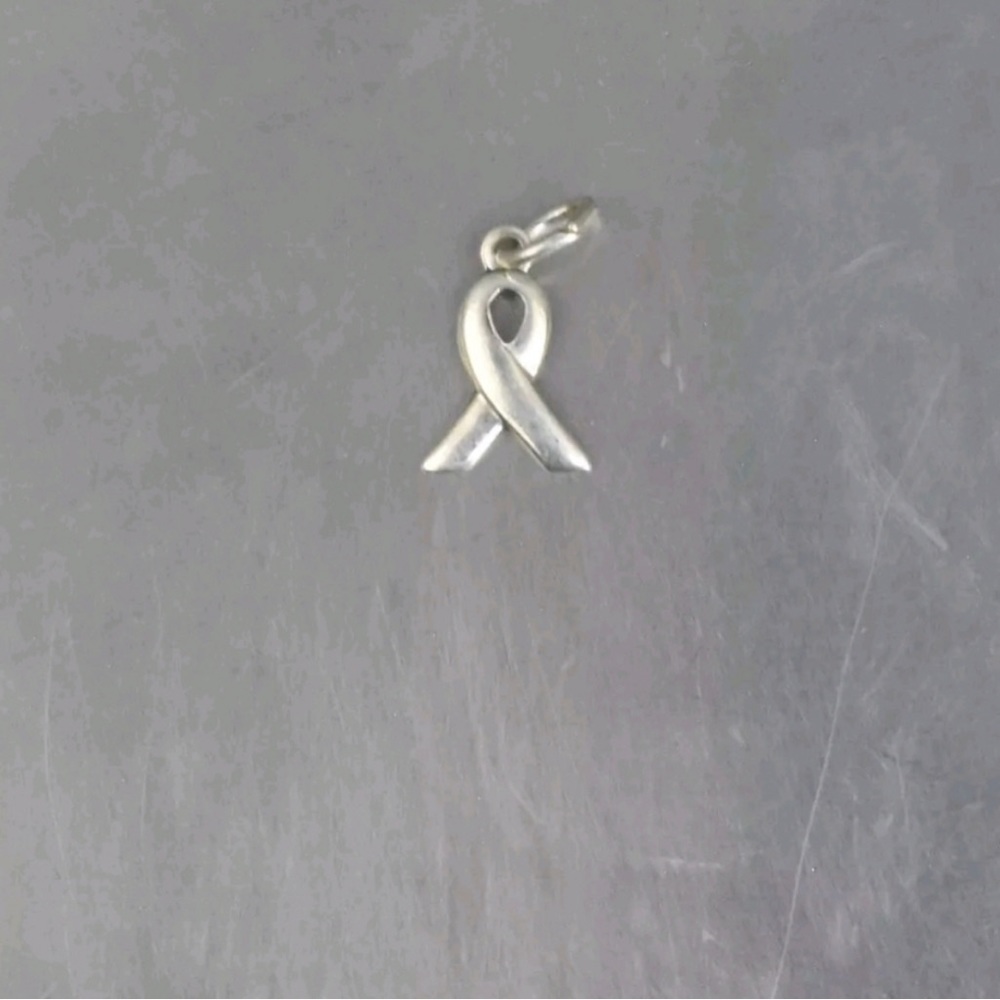 Breast Cancer awareness ribbon sterling silver charm